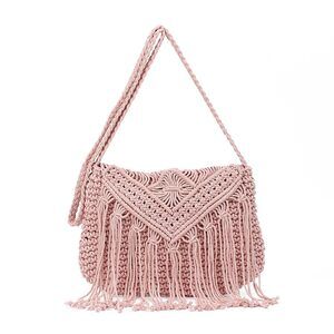 8567 Retro Crochet Crossbody Shoulder Bag Woven Fringe hobo bags Summer